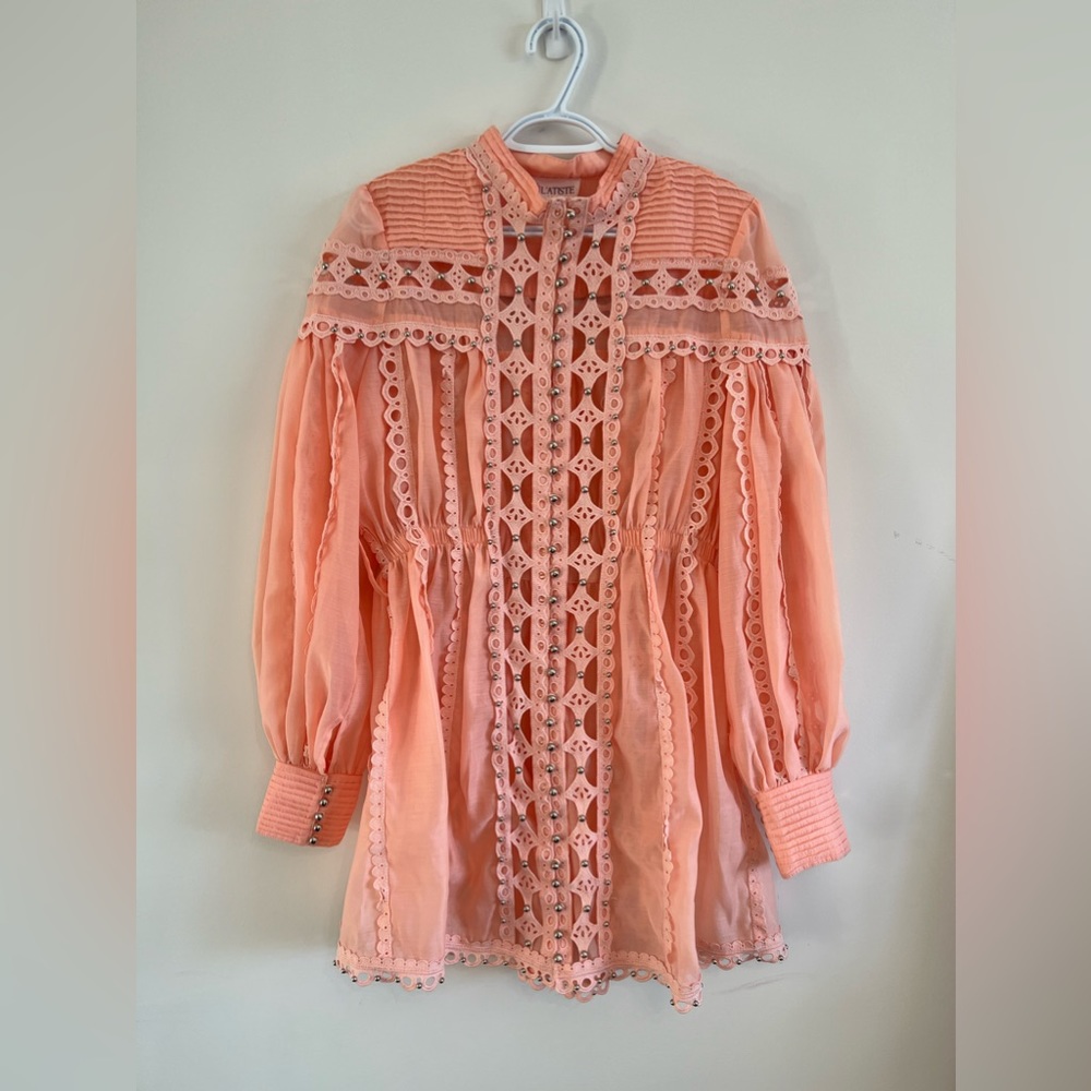 L'ATISTE peachy dress size large with silver buttons